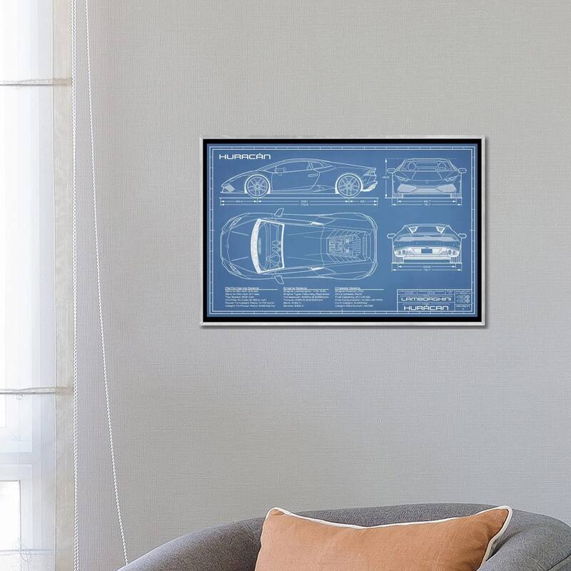 iCanvas "Lamborghini Huracan LP 610-4 Blueprint" by Action Blueprints Framed