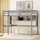 preview thumbnail 2 of 11, Grey Twin Size Wood Loft Bed with Desk, Shelves, and Guardrail