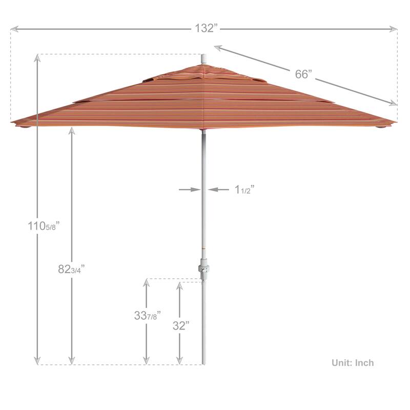 California Umbrella 11' Rd. Aluminum Patio Umbrella, Crank Lift, Collar Tilt, Dbl Wind Vent, White Finish, Sunbrella Fabric