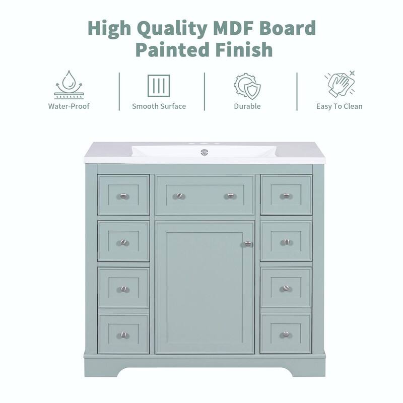 36" Bathroom Vanity with Sink Combo: Cabinet, Six Drawers