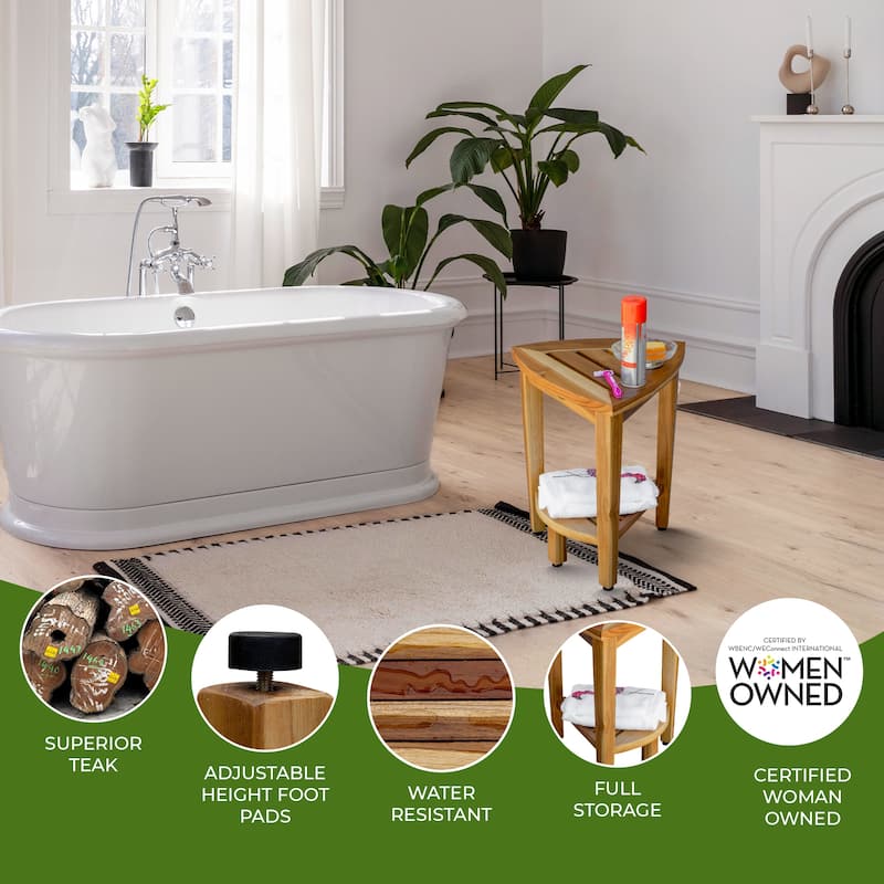 EcoDecors SnazzyCorner EarthyTeak 18" Teak Corner Shower Bench