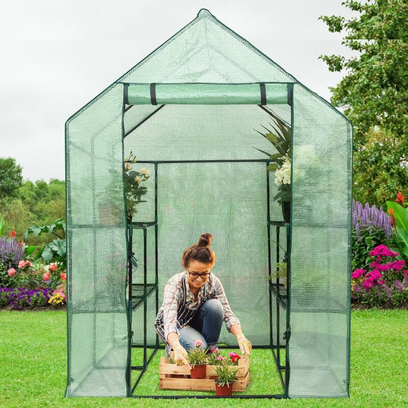 Costway Portable Mini Walk In Outdoor 2 Tier 8 Shelves Greenhouse