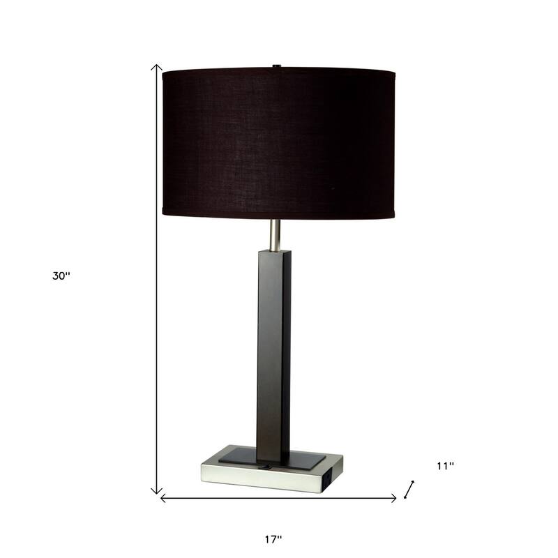 HomeRoots 30" Black Polyresin Table Lamp With Brown Classic Drum Shade - 17