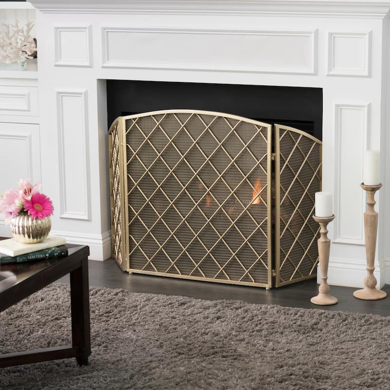 Roomfitters Modern Geometric Fireplace Screen, Single-Panel Design with Stylish Circle Patterns and Durable Mesh - Gold-Folding Panels