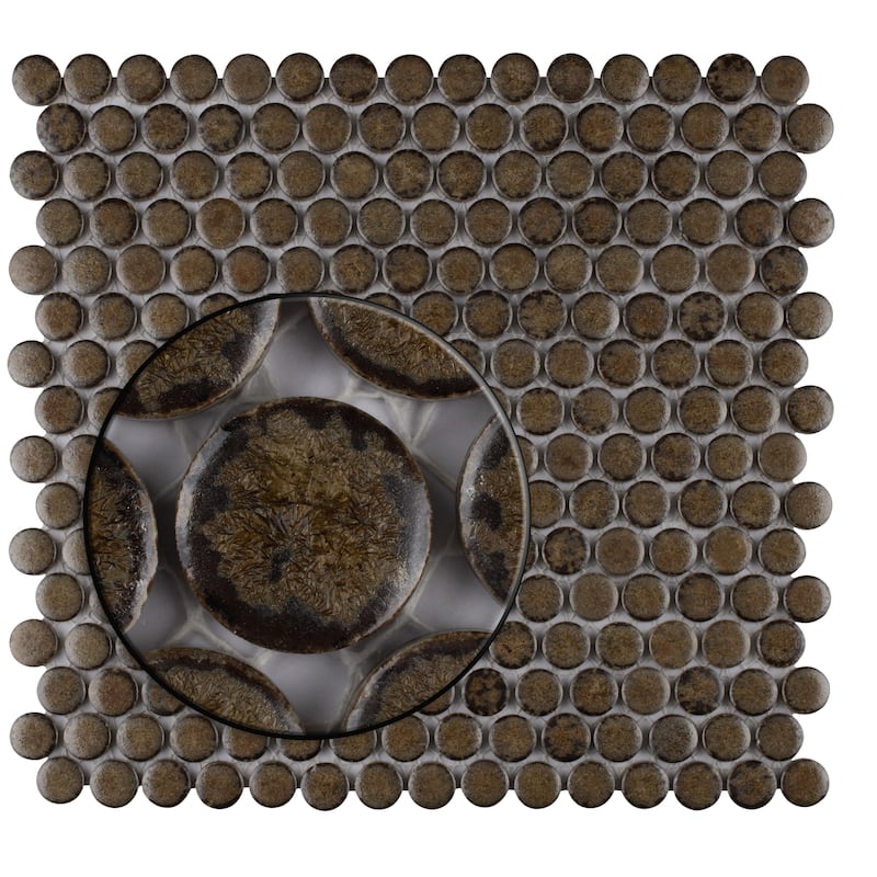 Merola Tile Hudson Penny Round Brownstone 11-7/8" x 12-5/8" Porcelain Floor and Wall Tile