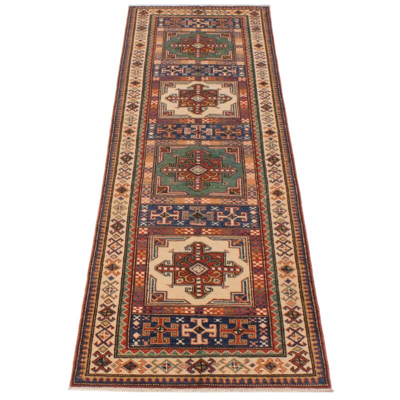 ECARPETGALLERY Hand-knotted Uzbek Ghazni Navy, Red Wool Rug - 2'8 x 9'3
