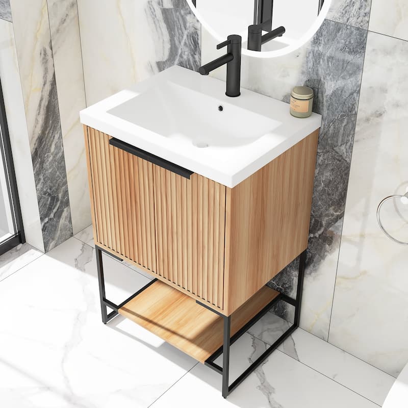 24"/30" Plywood Freestanding Bathroom Vanity Set with White Sink
