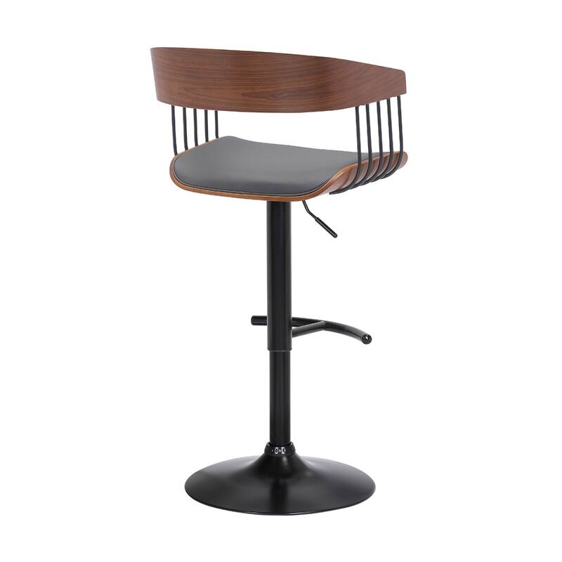 Modern Adjustable Bar Stool with Swivel Faux Leather Upholstery Pedestal Base and Footrest Support - 43.5”H x 19”W x 19.5”D