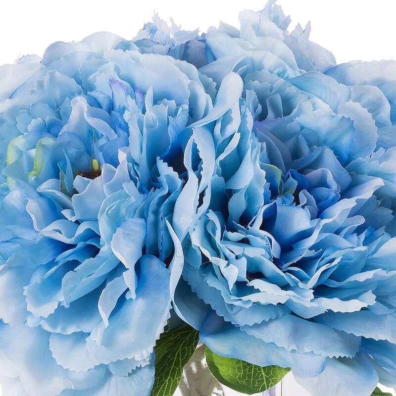 Enova Home Artificial Silk Peony Fake Flowers Arrangement in Cube Glass Vase with Faux Water for Home Wedding Decoration - N/A