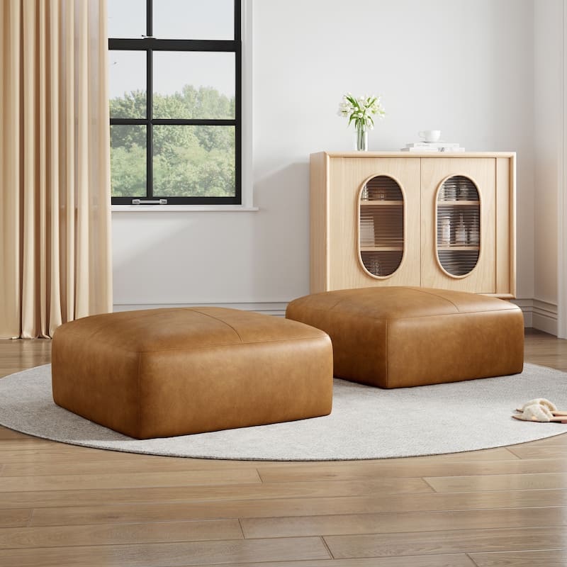 UIXE Genuine Leather Ottoman, Upholstered Ottoman for Living Room