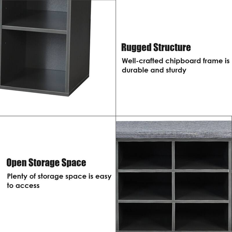 Gymax Entryway Padded Shoe Storage Bench 10-Cube Organizer Bench - 41'' x 12'' x 19''