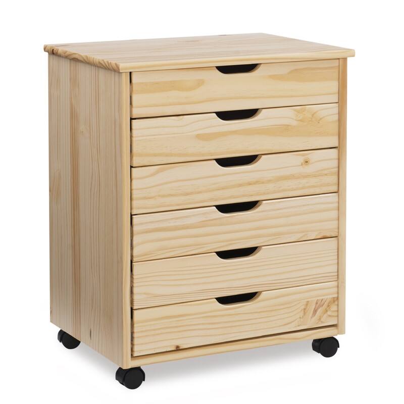 Bridgton 6-drawer Wide Rolling Storage Chest Cart - Natural