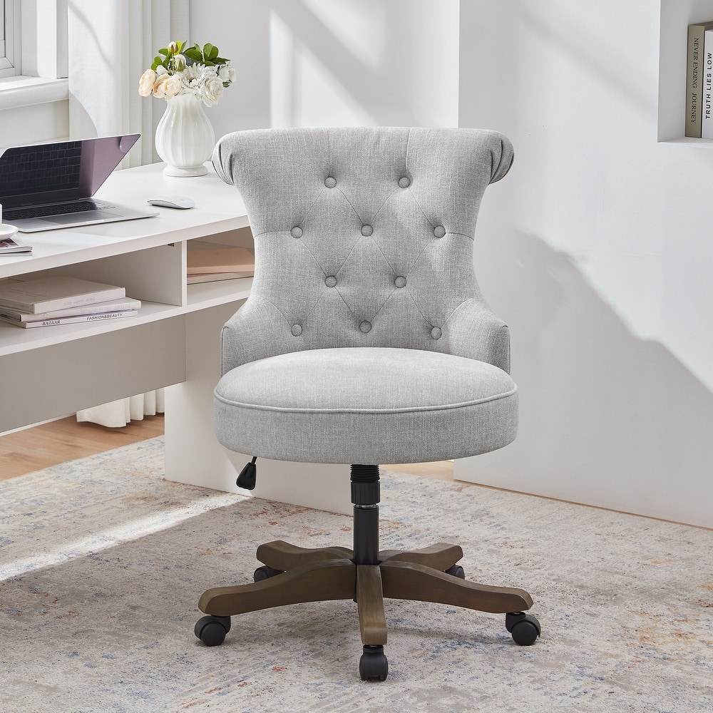Office Chair with Wheels, Adjustable Height, Linen Fabric Upholstered Computer Desk Chair Swivel