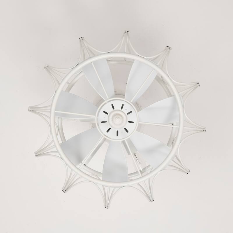White Caged Lighted Ceiling Fan Fandelier 7-Blade Remote Control