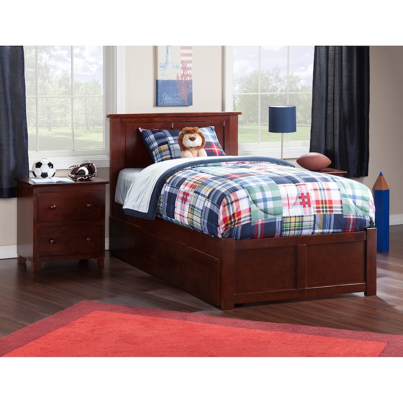 Antique Platform Bed with Trundle - Twin Size, Tuscan Style, Elegant Design, Space Saving, Bedroom Furniture