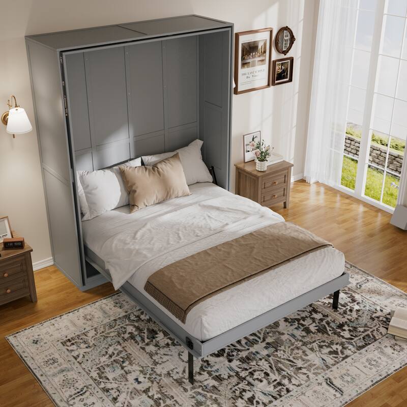 Rotating Queen Murphy Bed with Hidden Storage, Space-Saving Wall Bed for Home Office