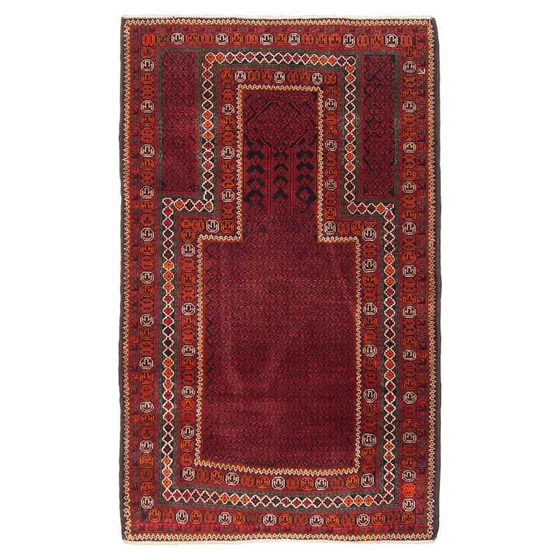 Teimani Red Rug 2'11" x 4'10" - 2'11 x 4'10 - Dark Red - 2'11 x 4'10