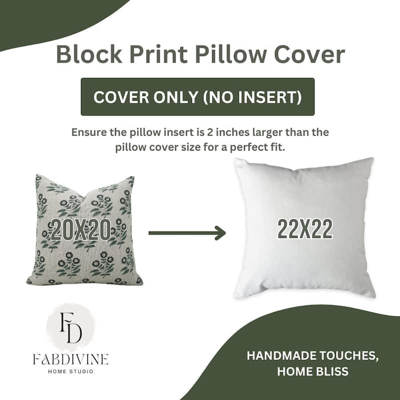 Linen Farmhouse Block print pillow Cover - Neha