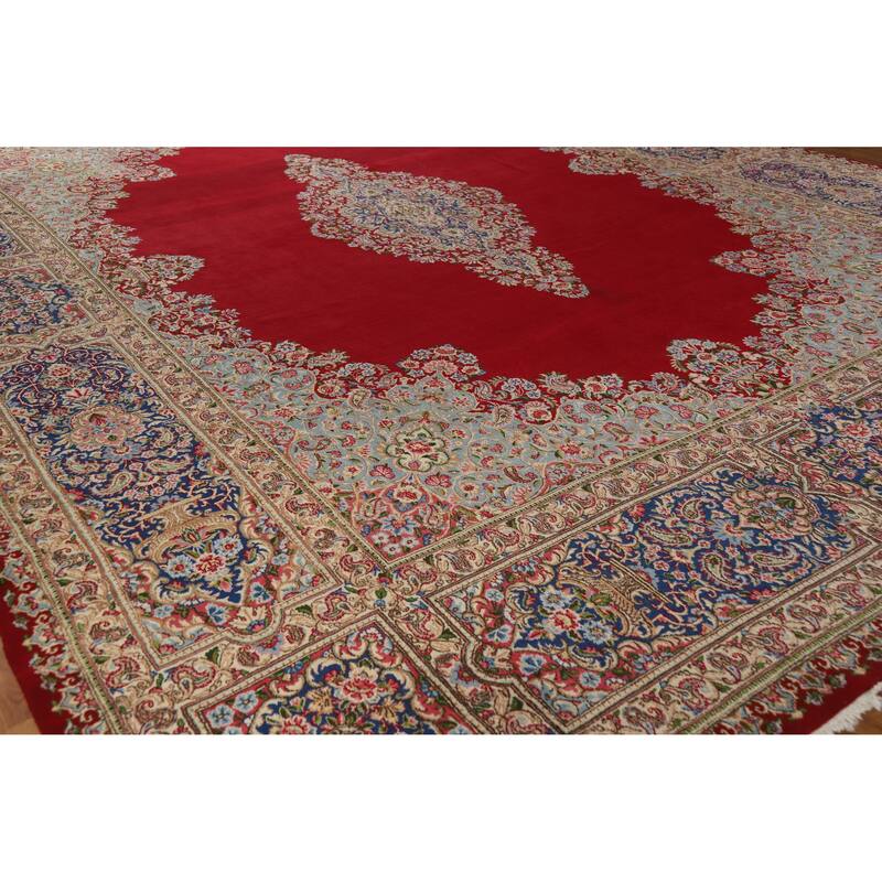 Hand Knotted Oriental 100% Wool Carpet Traditional Floral Red Kerman Area Rug - 17' 0'' X 12' 10''