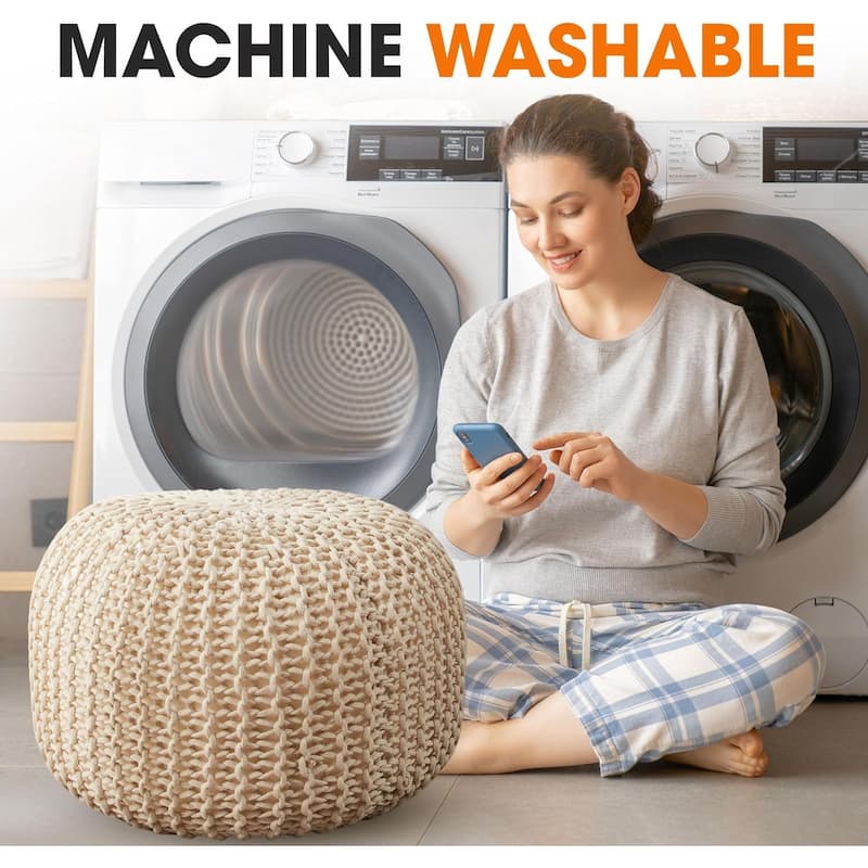 Cheer Collection Decorative 18-inch Chunky Hand-knit Pouf Ottoman