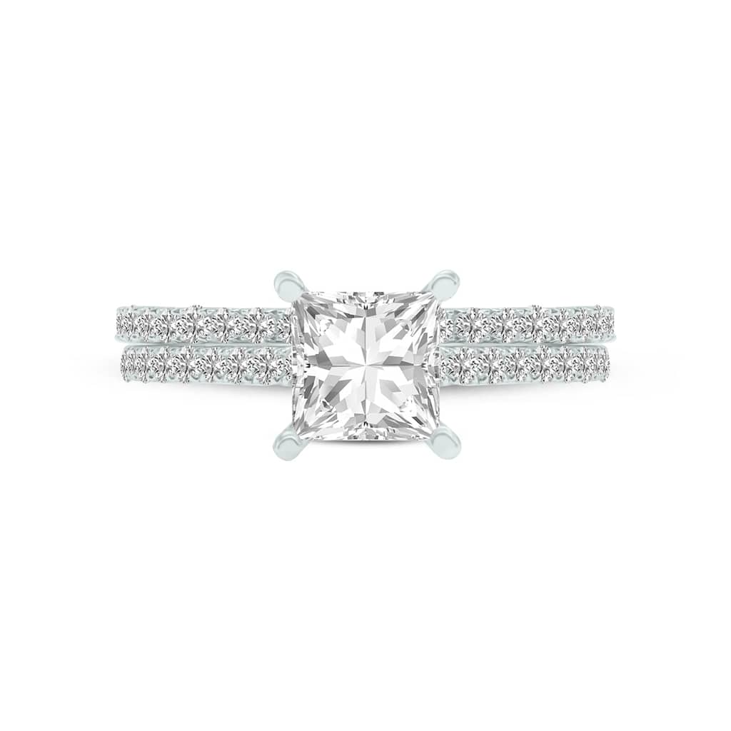 Marquee 3.30 CTW Center Princess Cut Lab Grown Diamond Engagement Ring Set in 14Karat White Gold