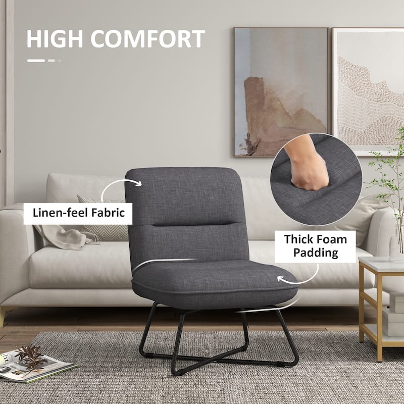Upholstered Armless Accent Chair with Crossed Steel Legs