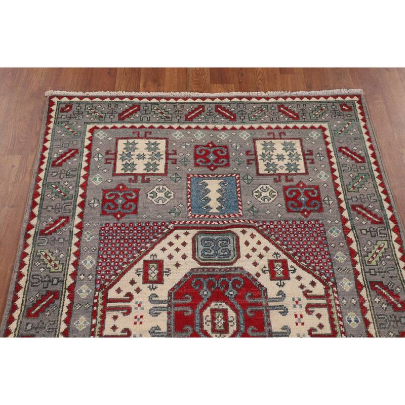 Geometric Kazak Accent Rug Handmade Bedroom Wool Carpet - 3'6" x 5'2"