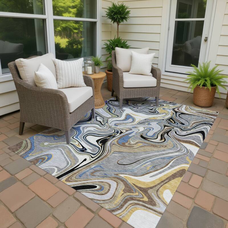 Machine Washable Indoor/ Outdoor Contemproary Fusion Chantille Rug - Gray - 5' x 7'6"