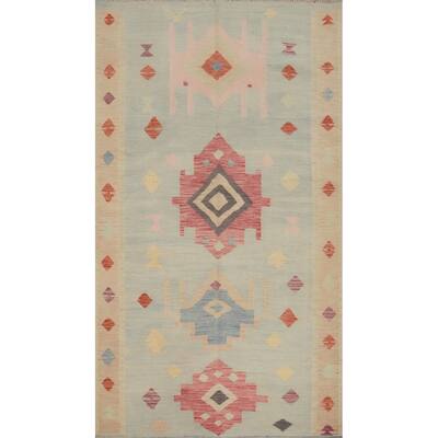 Hand Woven Oriental 100% Wool Carpet Southwestern Tribal Navy Blue & Blues Kilim Area Rug - 9' 0'' X 5' 5''