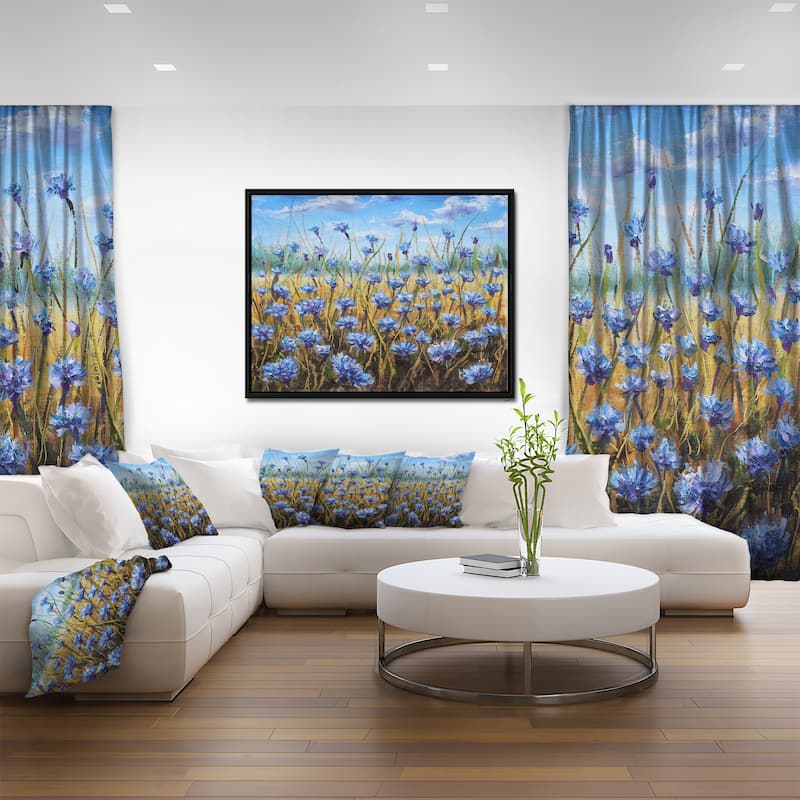 Designart "Blue Flowers in Meadow " Floral Framed Canvas