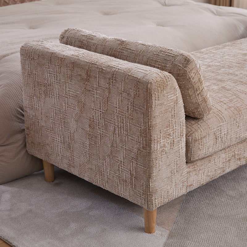 83.1"Wide Modern Upholstered End of Bed Bench with Armrests, Chenille Chaise Lounge Couch with 2 Bolster Pillows