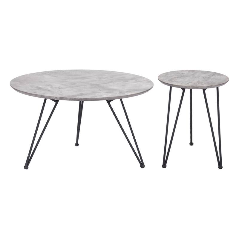 HomeRoots Set of Two Gray and Black Wood and Steel Round Nested Coffee Tables - 32.00 in. x 16.90 in. x 32.00 in.