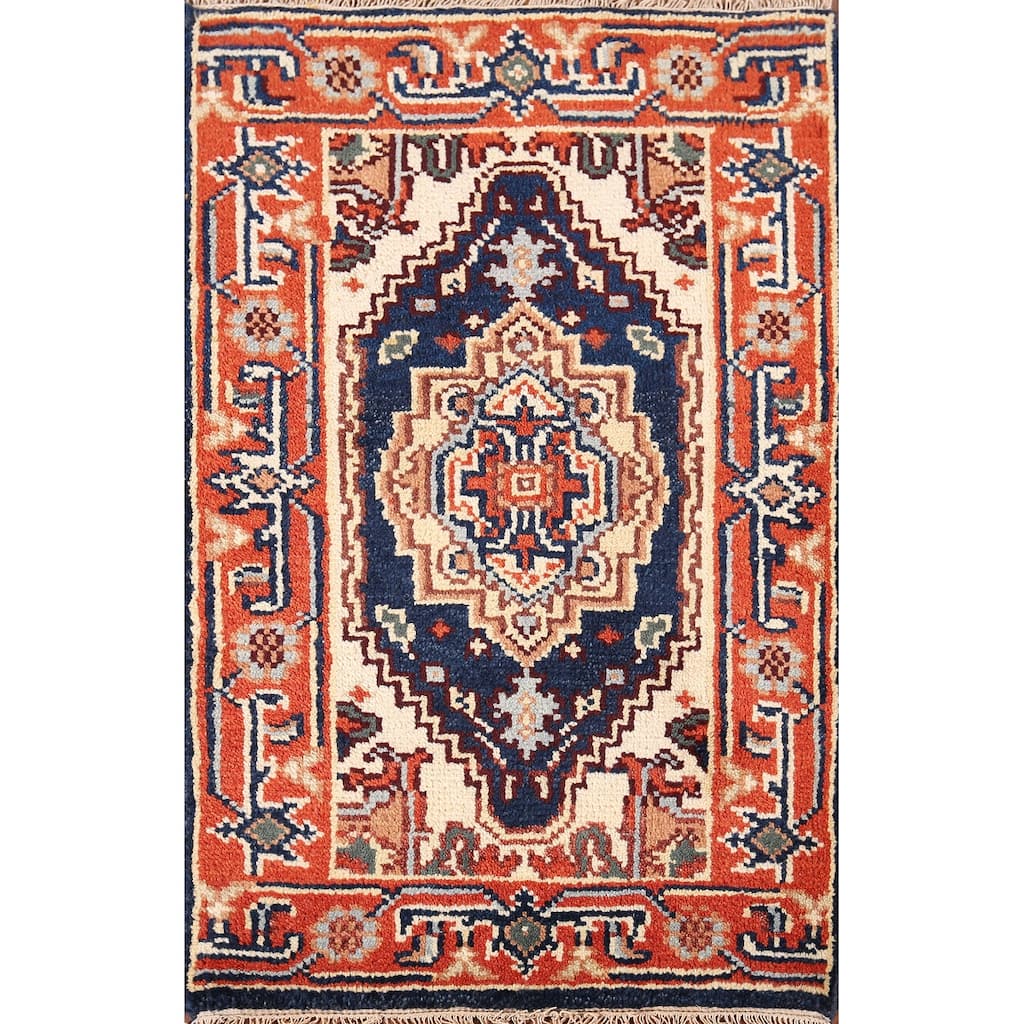Navy Blue Heriz Serapi Accent Rug Hand-Knotted Oriental Wool Carpet - 2'0" x 3'0"