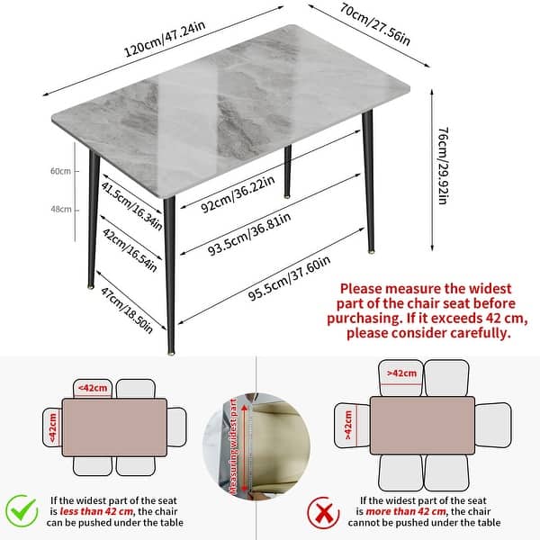 dimension image slide 0 of 4, 6 Seater Kitchen Dining Table Modern Marble Tabletop Rectangular with Tapered Metal Legs