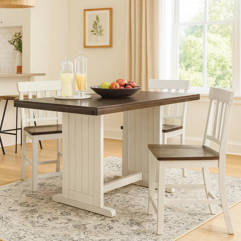 Orso Counter Height Dining Table, 60 Inch Rectangular, Off White Brown