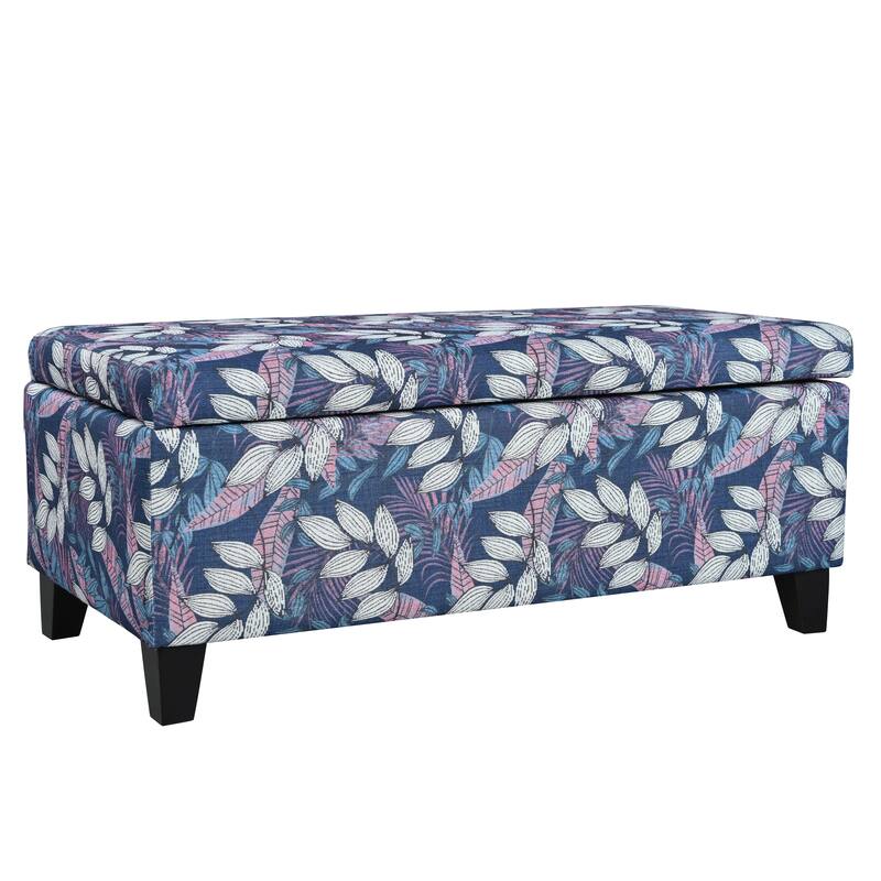 Roomfitters Upholstered Storage Ottoman Bench with Hinged Lid, Floral Fabric Accent Seat for Living Room or Bedroom