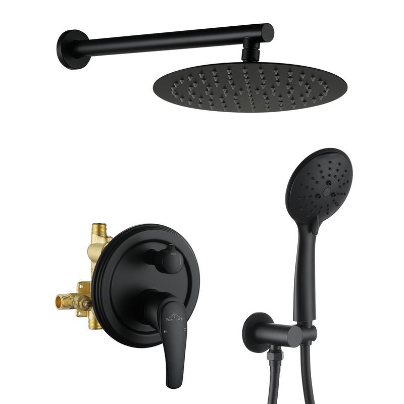 5-Spray Patterns with 9/10/12-in Wall Mount Dual Shower Heads - 10" - Matte Black