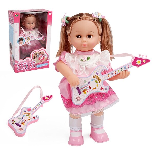 Costway 16'' Girl Doll Pretend Play Guitar Lifelike Singing 3 Songs Voice Control