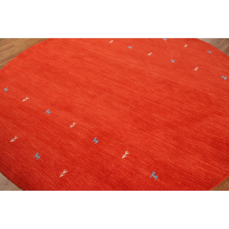Hand Knotted Oriental 100% Wool Carpet Tribal Animal Pictorial Oranges & Rust Gabbeh Area Rug - 6' 6'' X 6' 6''
