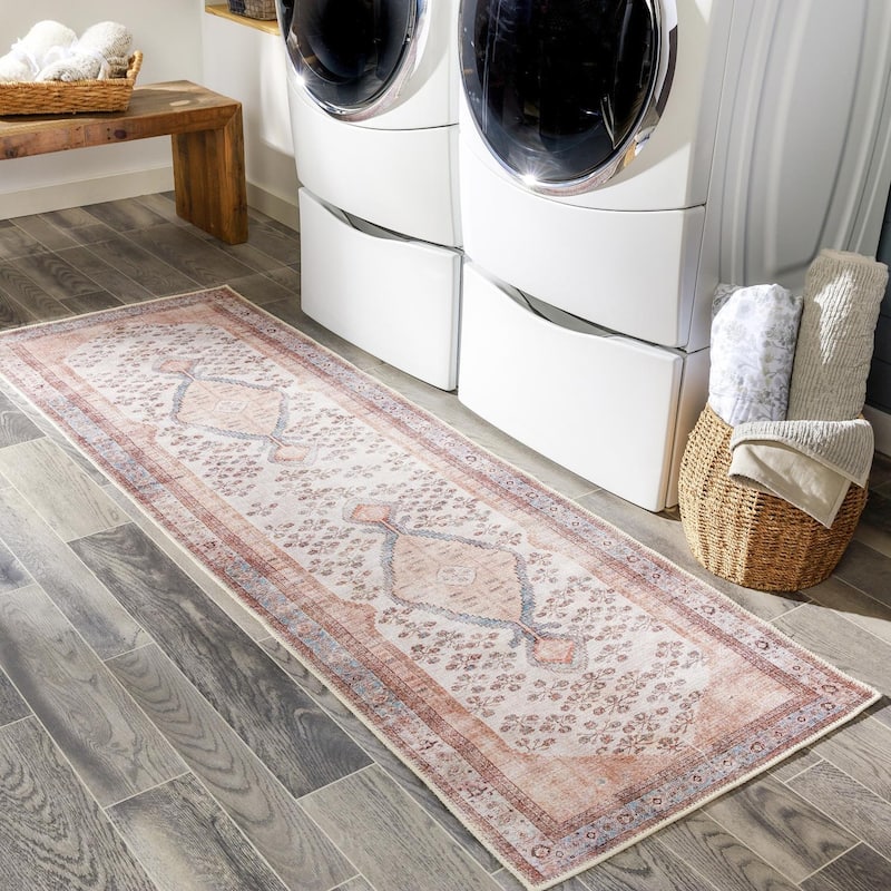 Livabliss Vintage Amelie Medallion Washable Area Rug - 2'7" x 7'10" - Blush