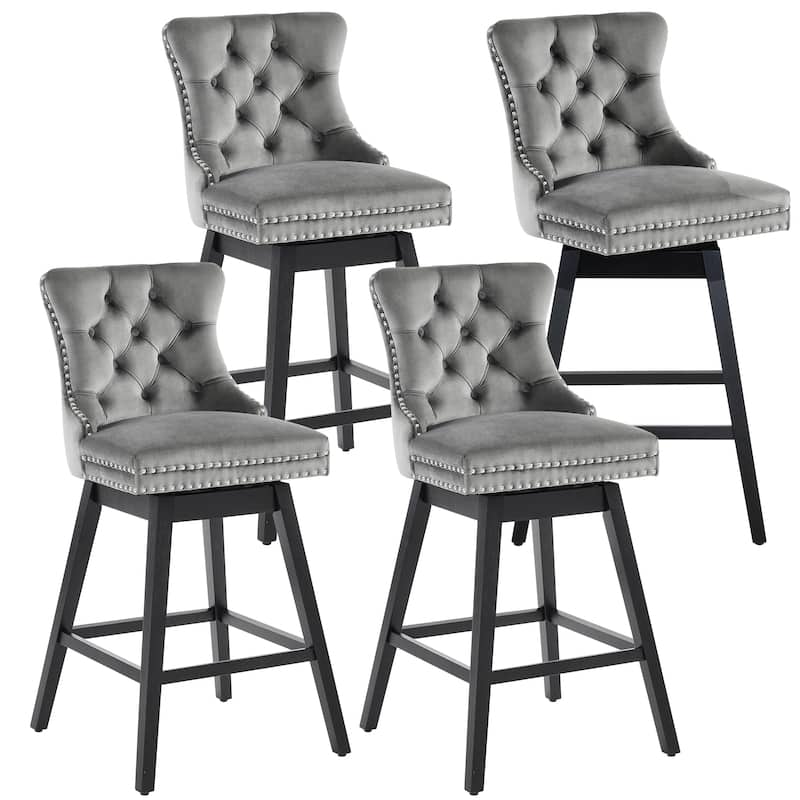 26"/29" Velvet Swivel Counter and Bar Height Stools Solid Wood Frame (Set of 4)