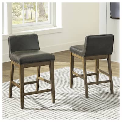 Signature Design by Ashley Cabalynn Black/Dark Brown Upholstered Bar Stool (Set of 2) - 19.5" W x 22" D x 31.88" H