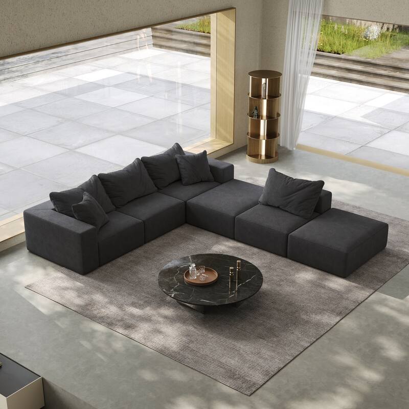 Oversized Chenille Upholstered Sectional Sofa Set Modular Couch Cloud Sleeper Sofa Bed with Ottomans and Pillows for Living Room