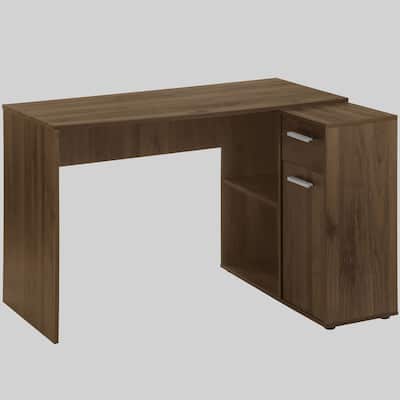 Corner Computer Desk with Storage and Drawers, 46" L-Shaped, Walnut Laminate, Modern Home Office Desk