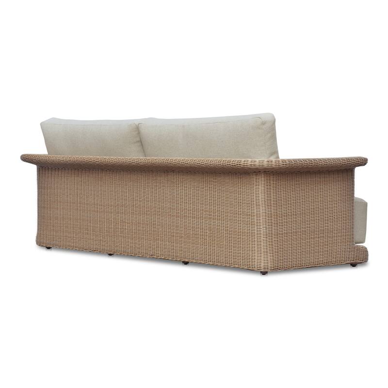 NADAAL STUDIOS Mareth Sofa, Tulip-Shaped Wicker Seat with Cushioned Upholstery, Aluminum Frame, Brown - Seats 3