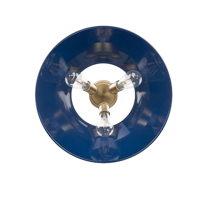 Yep by Golden Lighting Orwell 3-light Flush Mount in Brushed Champagne Brass and Navy Blue shade - Gold