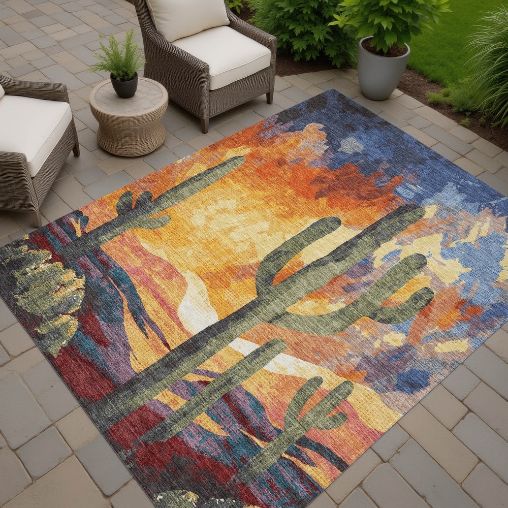 Machine Washable Indoor/ Outdoor Desert Inspiration Chantille Rug