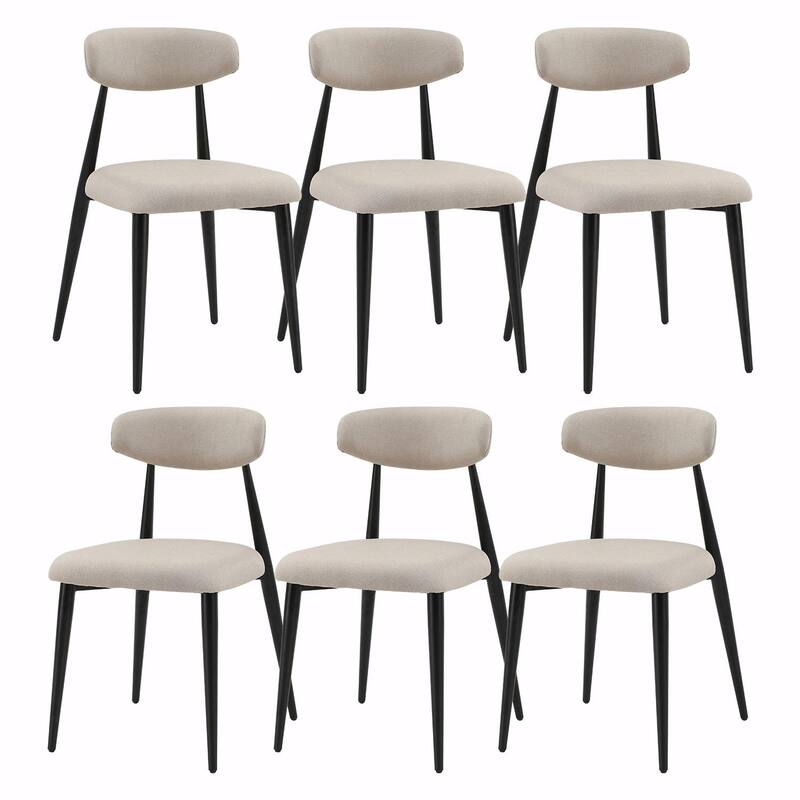 Modern Curved Back Dining Chairs, Round Upholstered Seat with Metal Frame - Light Gray - Set of 6