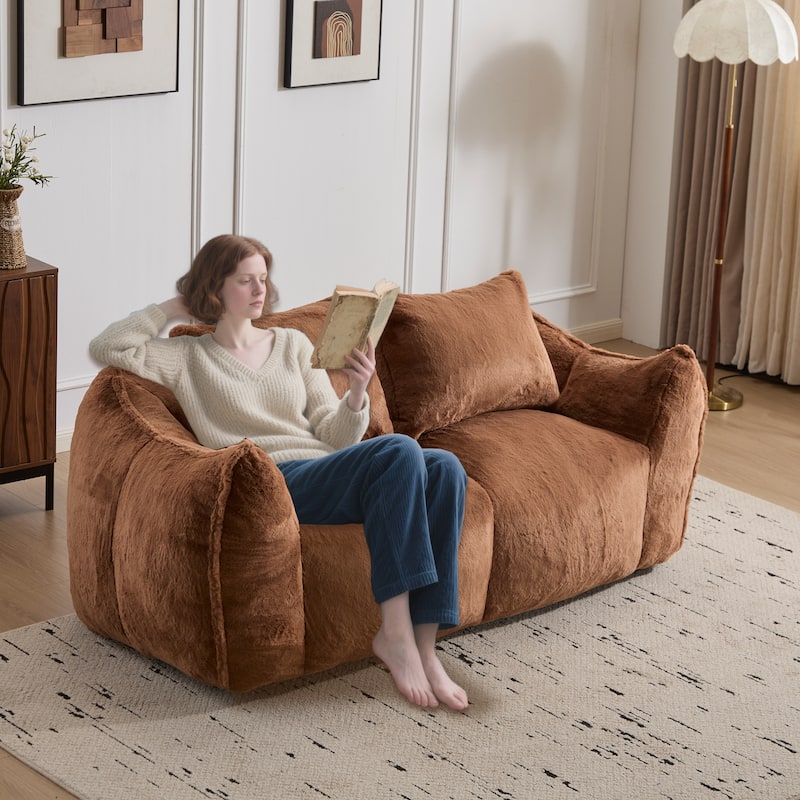 Giant Lazy Bean Bag Couch Chair Ultra Soft Fluffy Loveseat Sofa Chaise Lounge Indoor Cozy Faux Fur Reading Chair with Pillows