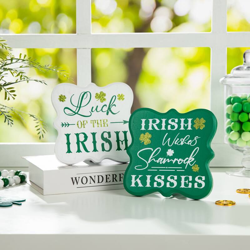 Glitzhome Set of 2 St. Patrick's Wooden Table Signs Decor